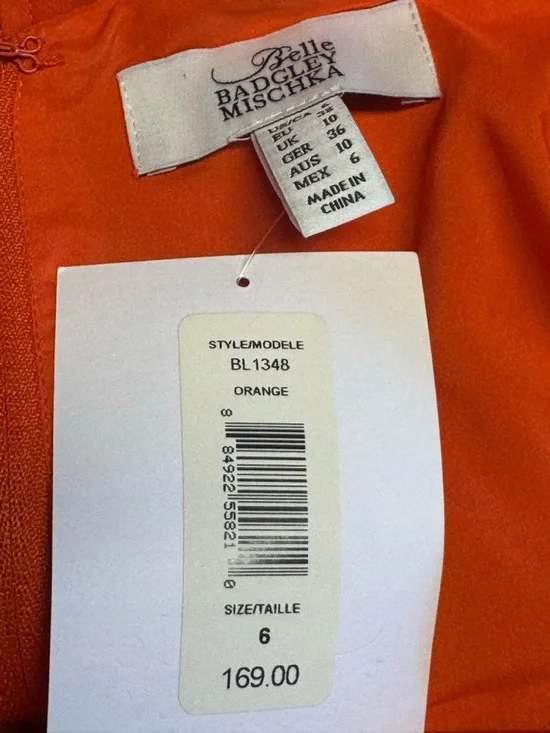 NWT Belle Badgley Mischka Orange Cocktail Dress Crossover Flutter Sleeve - Picture 4 of 11
